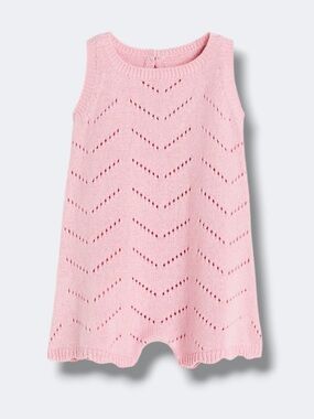 H&M Romper Baby Girl 12M Pink Pointelle Knit Sleeveless Scalloped Hem Cotton